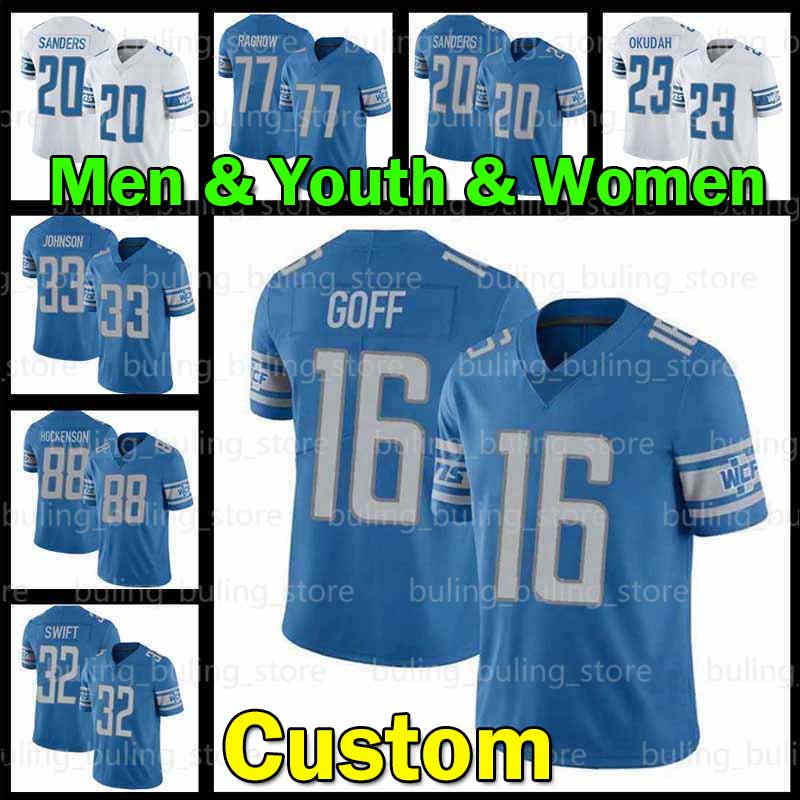 

16 Jared Goff Jersey Barry Sanders Jeff Okudah Penei Sewell Lion Adrian Peterson Football Detroit Romeo Okwara Kerryon Johnson Levi Onwuzurike Herman Moore Swift, Custom 2020 new youth (xiongshi)