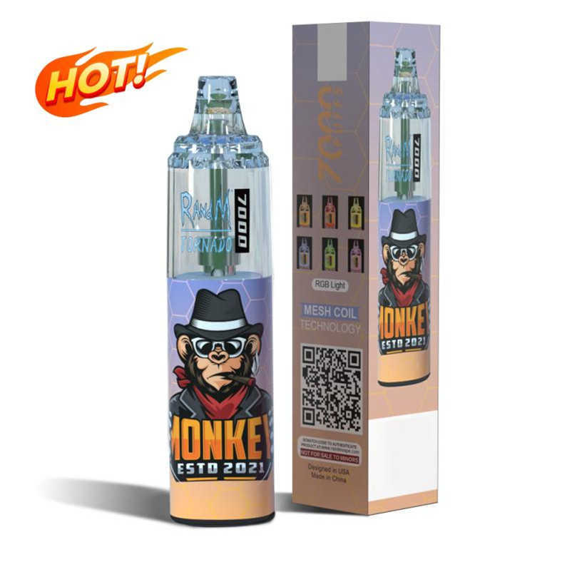 

FUMOT RandM Tornado 7000 Puffs Disposable E cigarettes Pod Device Powerful Battery 14ml Prefilled Cartridge Mesh Coil RGB light Glowing Vape