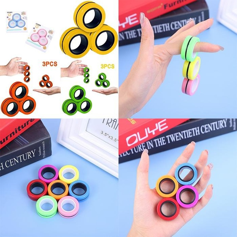 

Tornado 3Pcs Finger Ring Fidget Magnet Toys| Fingers Hand Spinner Stacking Toy Set, Magnetic Bracelet Magic for Stress Relief, Anti-Anxiety Autism Kids Adults Teen