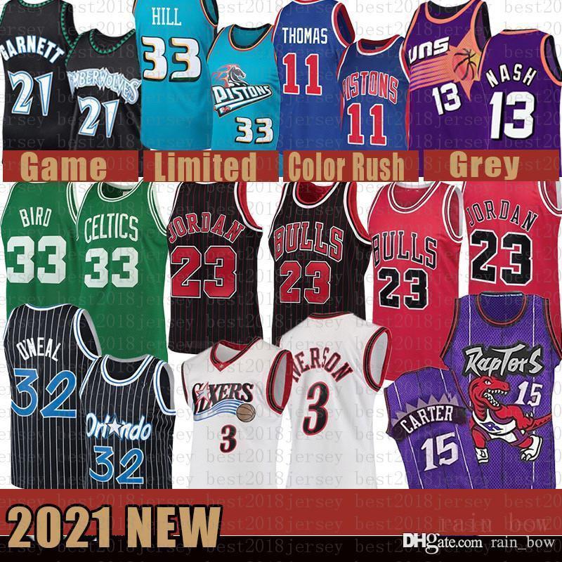 

Vince Michael 3 Allen Carter Larry Iverson Bird Jersey Grant Isiah Hill Thomas Penny Shaquille Hardaway O'Neal Steve Bull Nash Garnett, Black;red