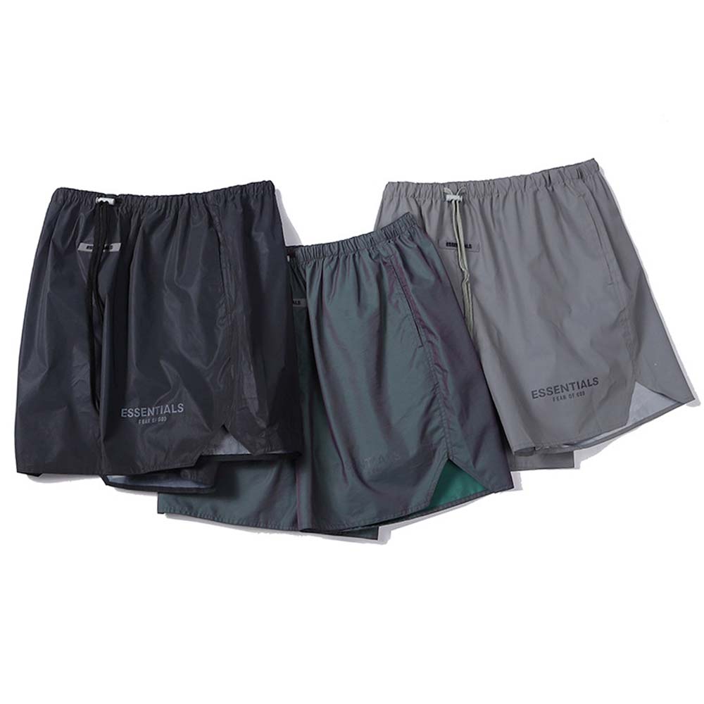 

Sixth season Reflective nylon shorts FOG compound line reflective five-part pants men and women couples beach pants, Brown;gray