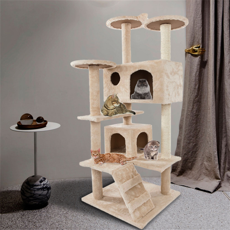 

New 52in cat climbing tower activity climb tree shared furniture cats nest grabbing board pet kitten playing Beige wholesale