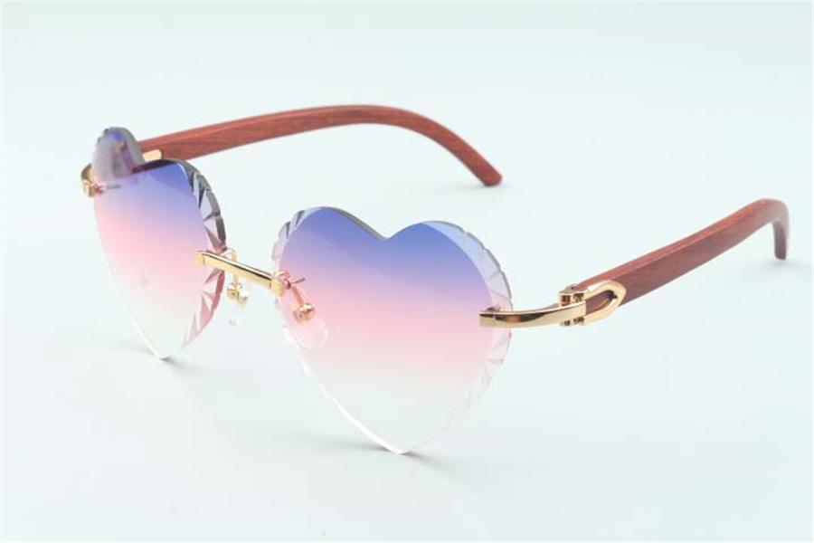 

Direct sales heart shaped cutting lens sunglasses 8300687, natural original wooden temples size: 58-18-135 mm