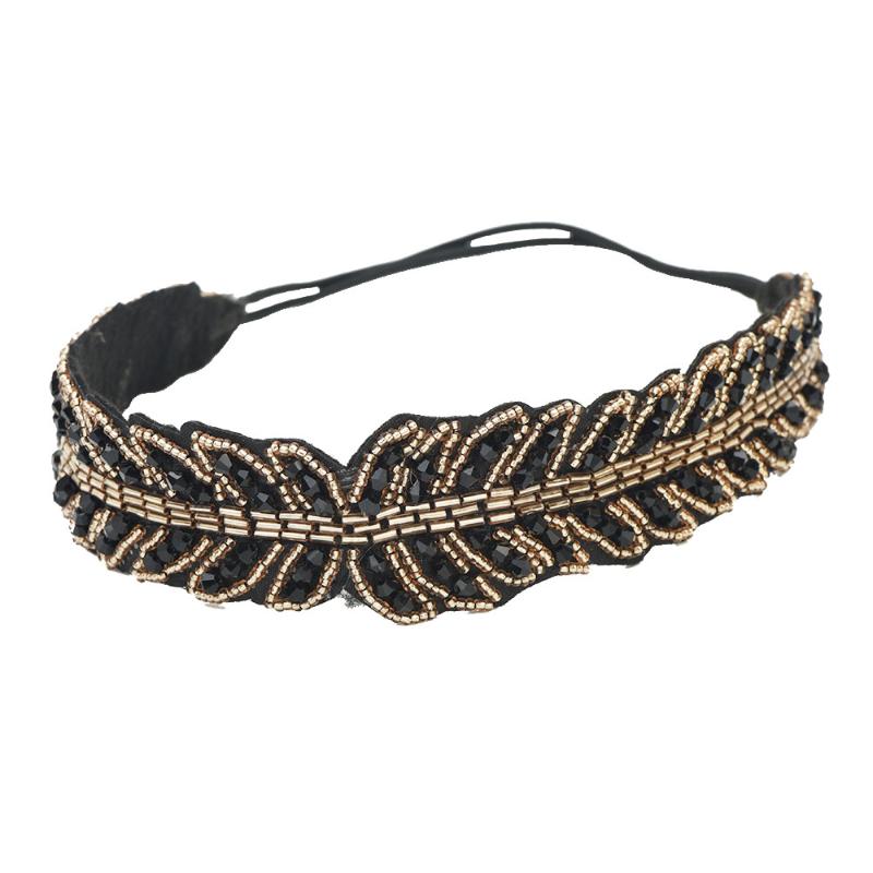 

Hair Clips & Barrettes Vintage Bohemian Leaf Beaded Hairband Rhinestone Elastic Headband For Womens Fashion Handmade Shiny Headwear Party, Golden;silver