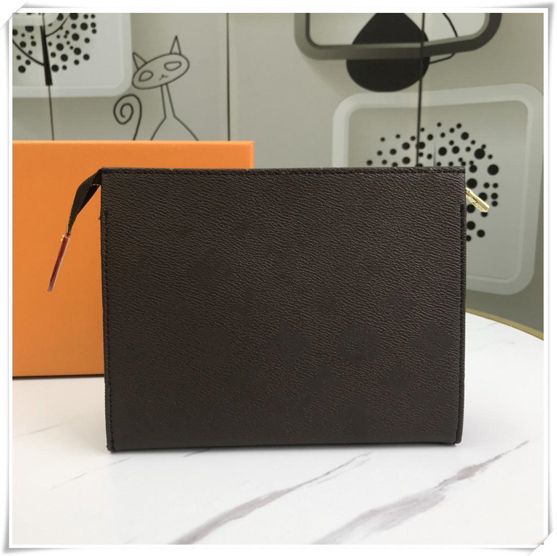 

Woman Purse Toilet Pouch Handbag Zipper Cosmetic Bag Case Clutch Original Box Lady Girls Wholesale Quality Brown Bags 47542, Flower