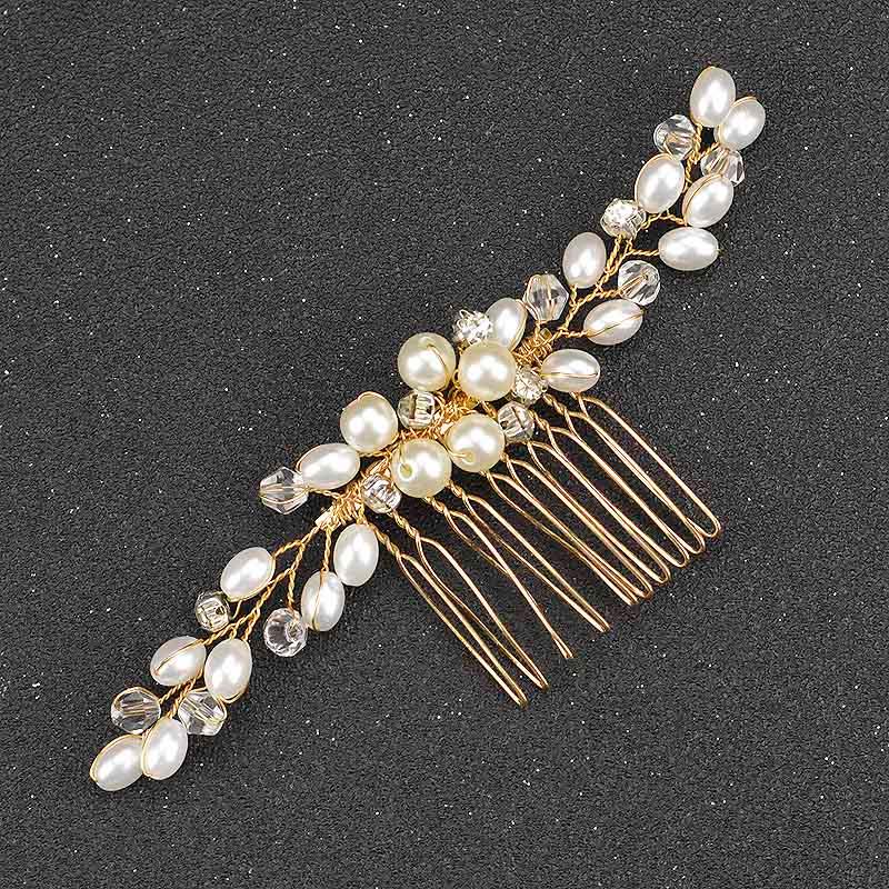 

Hair Clips & Barrettes Fashion Lady Golden Pearl Comb Handmade Crystal Accessories Bridal Clip Wedding Headdress, Golden;silver