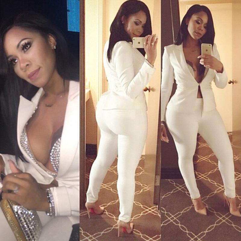 

Women' Two Piece Pants Blazers Pant Suit Solid 2 Set Long Office Jacket+Pants Slim Plus Size Sexy 2piece Outfit For Women White Black, Redwine