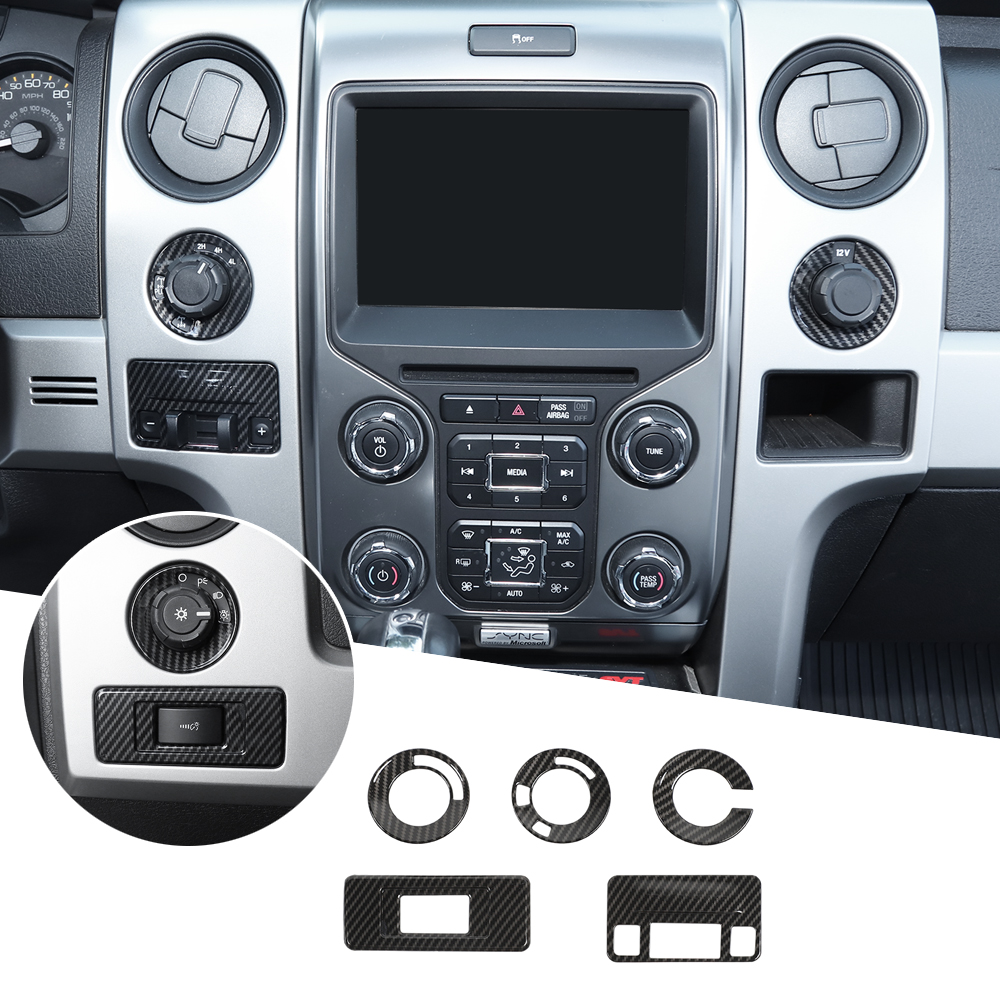 

Carbon Fiber Central Console Switch Button Cover Trim For Ford F150 Raptor 13-14