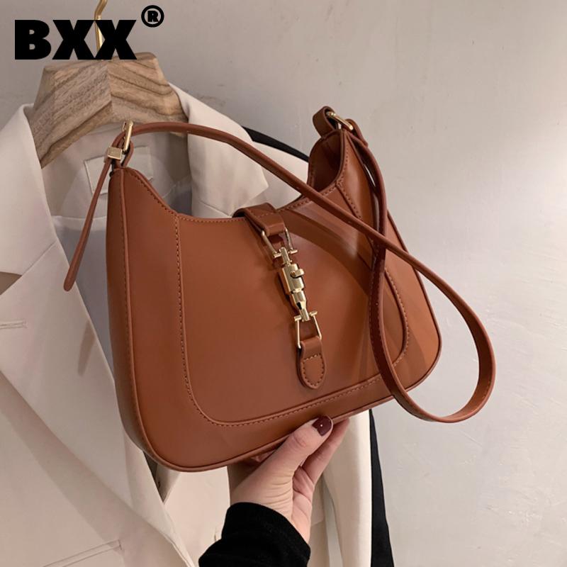 

[BXX] Ladies Vintage Black Simple PU Leather Bags Women 2021 Fashion Shoulder Hand Bag Lady Trend Handbags Purses CB372 Evening