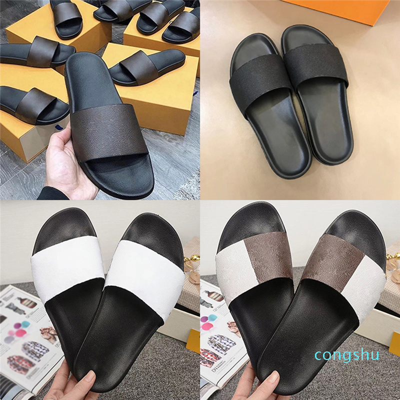 

2021ss Slipper WATERFRONT MULE Men Women Slides Sandals Designer Shoes Black Brown White Summer Flat Damier Graphite Rubber Flip 1, #1 brown