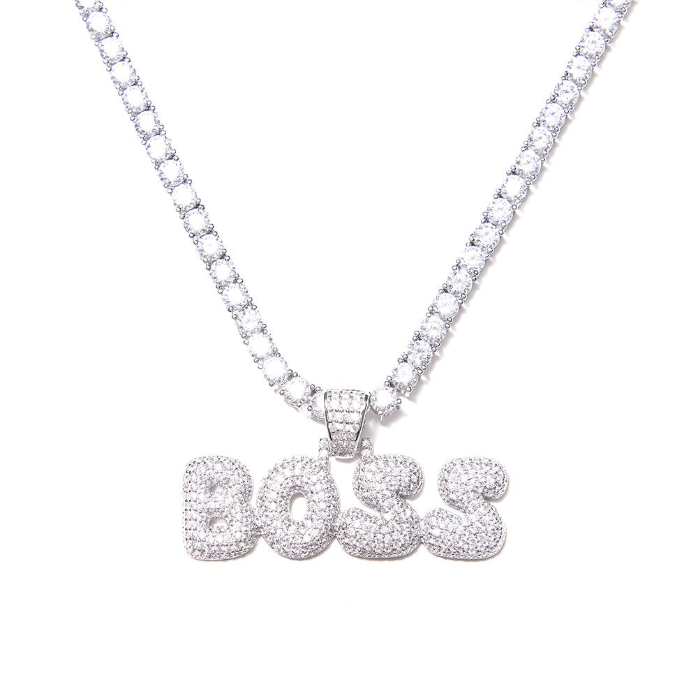 

Micro Pave 5A Cubic Zirconia CZ Boss Pendant Iced Out Bling Tennis Chain Hip Hop Bling Women Necklace