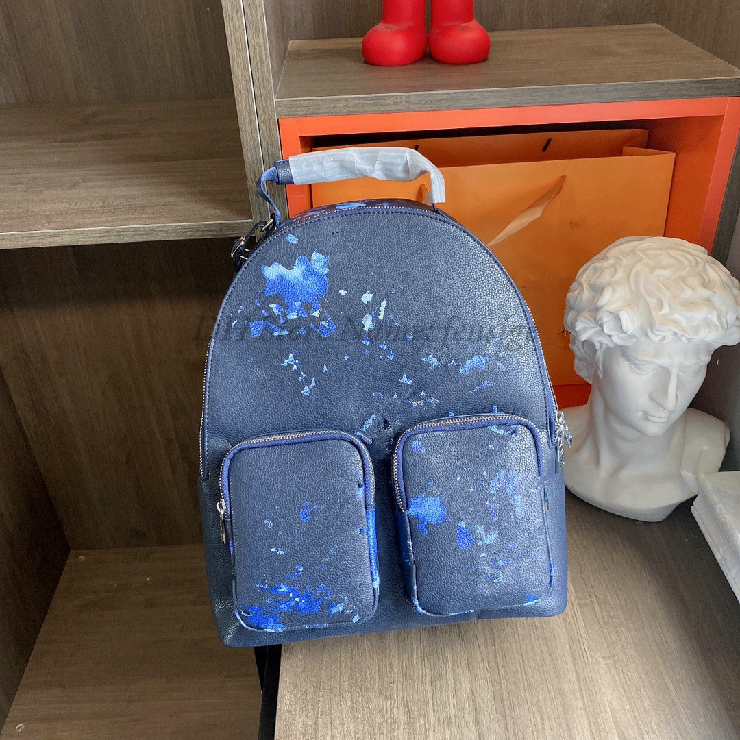 

BACKPACK MULTIPOCKET Ink Watercolor Leather Fashion Mens Backpacks Blue Sky Cloud Bag Double Shoulder Laptop Bags, Others