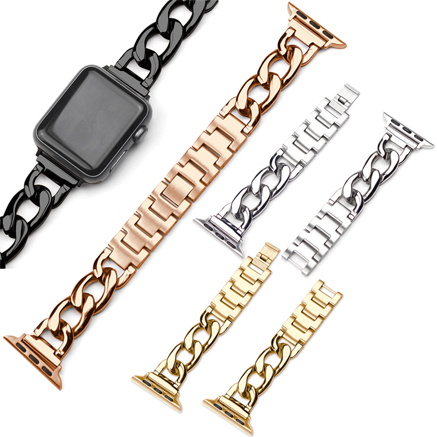 

Single Row Denim Chain Straps Stainless Steel Bracelet Band Watchbands for Apple Watch iWatch Series 6 SE 5 4 3 2 Size 38/40 42/44mm