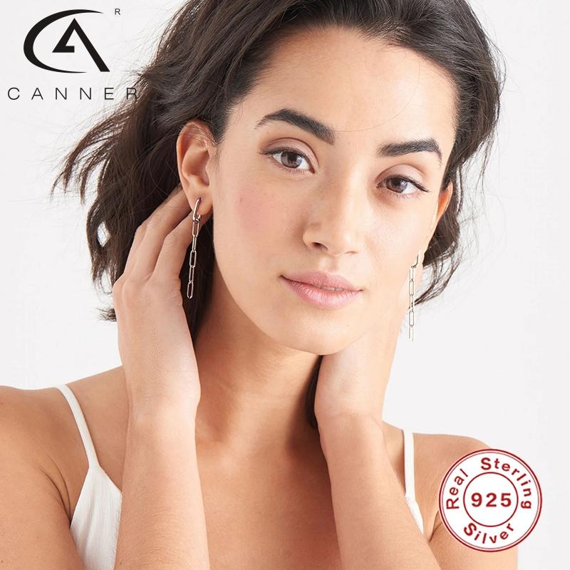 

Hoop & Huggie Type U Earrings For Women 100% Real 925 Sterling Silver Hoops Paper Clip Chain Zircon Fine Jewelry Pendientes