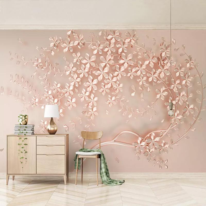 

Wallpapers Custom Mural Wallpaper Luxury Rose Gold Flowers 3D European Style Dining Room Living Bedroom Bedside Wall Decor Painting, Silk cloth