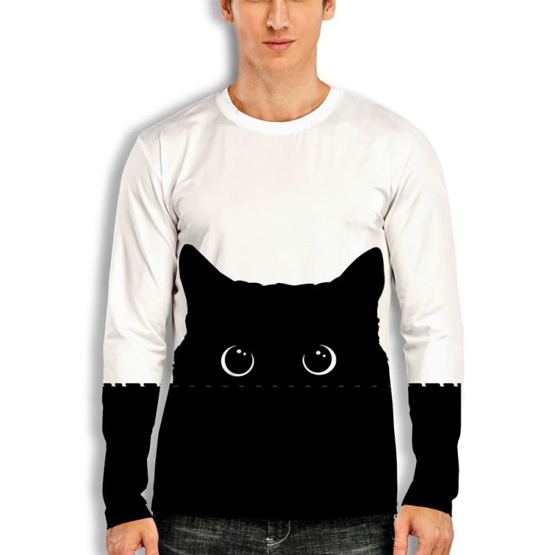 

Cool blockbuster 3D printed T-shirt visual impact party top street style round neck high-quality long-sleeved graphic optical illusion plus, White;black