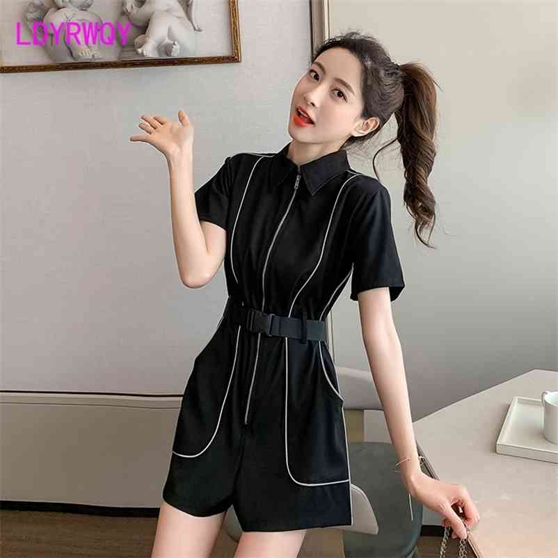 

LDYRWQY slim black temperament loose jumpsuit Polyester Office Lady Solid 210603