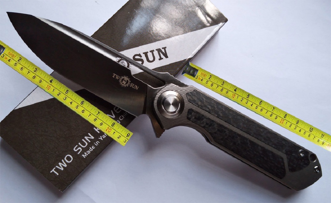 

Twosun Knives Outdoor D2 TC4 Titanium Carbon Fiber Flipper Folding Knife TS226-D2
