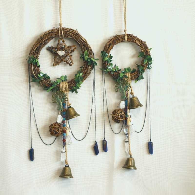 

Charms Witch Door Bell Mini Broom Raw Crystal Protector Witchcraft Decoration Altar Magic Celtic Crafts Pendant Gift, Bronze;silver