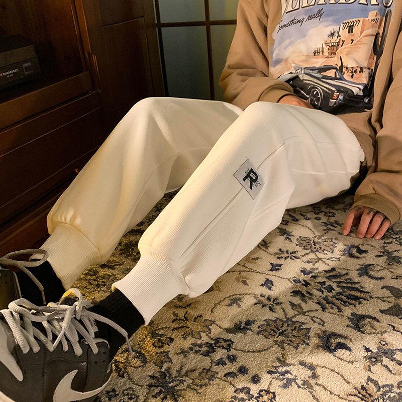 

Men's Pants Winter Patch Casual Solid Plus Velvet Thick Loose Sports Harlan Trend All-match Warm Trousers Cotton, Black