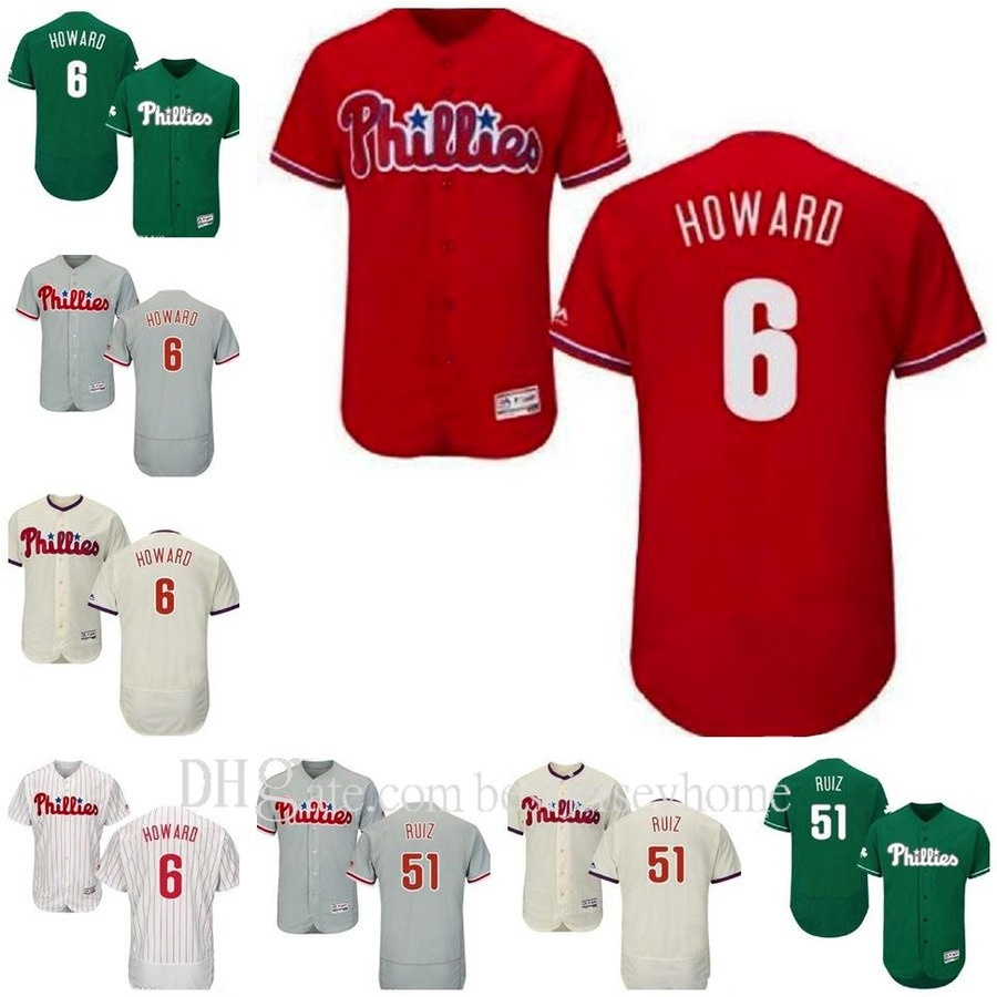 

2021 Baseball Jersey Men Women Youth Phillies Jersey #6 Ryan Howard 26 Chase Utley 51 Carlos Ruiz Home Red Black Grey White Kids Girls Breathable