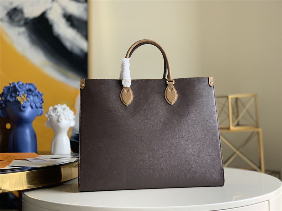 

2021 Fashion high quality lady brown shopping bag luxury 3A classic brand leather canvas large capacity handbag, Khaki leather embossing