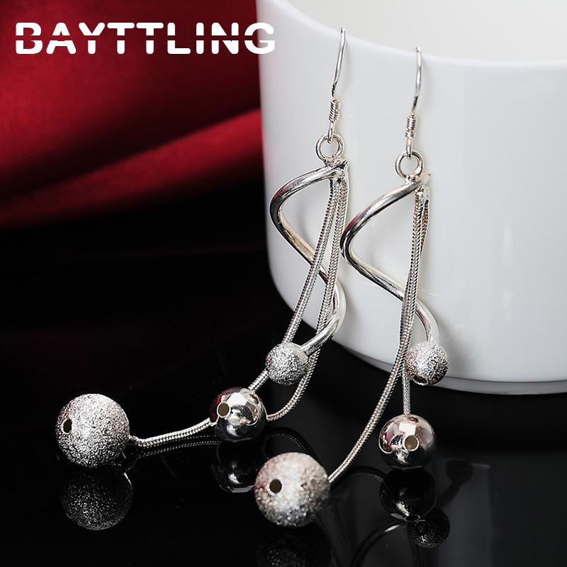 

Dangle & Chandelier BAYTTLING 84MM 925 Sterling Silver Long Line Retro Frosted Bead Drop Earrings For Woman Simple Gift Party Wedding Jewelr