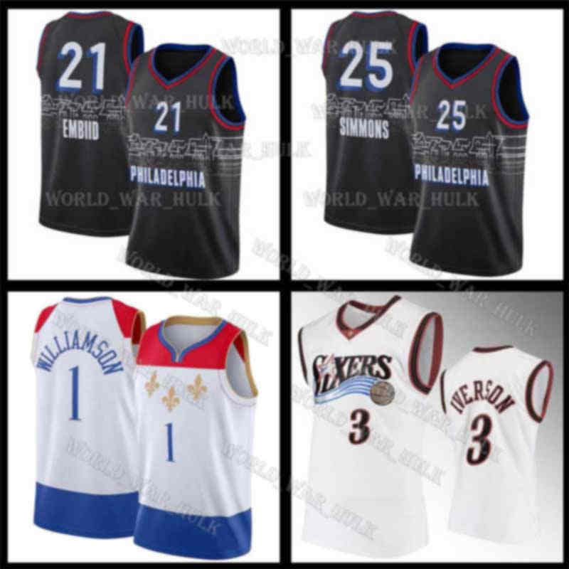 

Zion 1 Williamson Jersey Lonzo 2 Ball Joel 21 Embiid Ben 25 Simmons Allen Philadelphia 76ers New Orleans Pelicans Iverson, Black;red