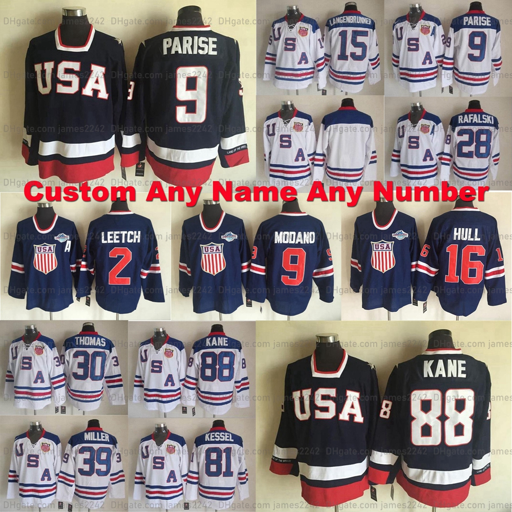 

Custom USA Teams CCM Vintage Hockey Jersey 2 Leetch 81 Kessel 9 Parise 16 Hull Modano 30 Thomas Miller Rafalski Stitched Top Quality, As shown
