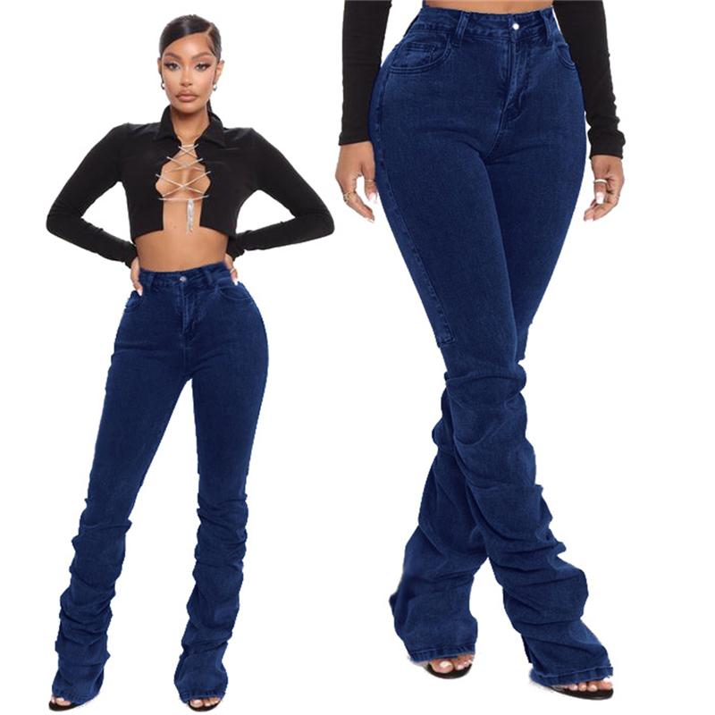 

Women' Jeans Jlx3518 European And American Autumn Winter Clothing Pile Up Cowboy Pleated Pants Spot Supply Wholesale, Deep blue