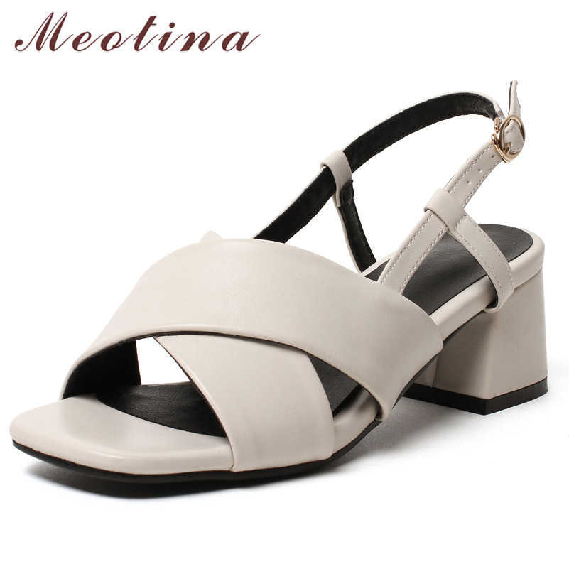

Meotina Women Sandals High Heel Shoes Square Toe Thick Heels Buckle Strap Ladies Footwear Female Sandals Summer Black Size 43 210608, Beige