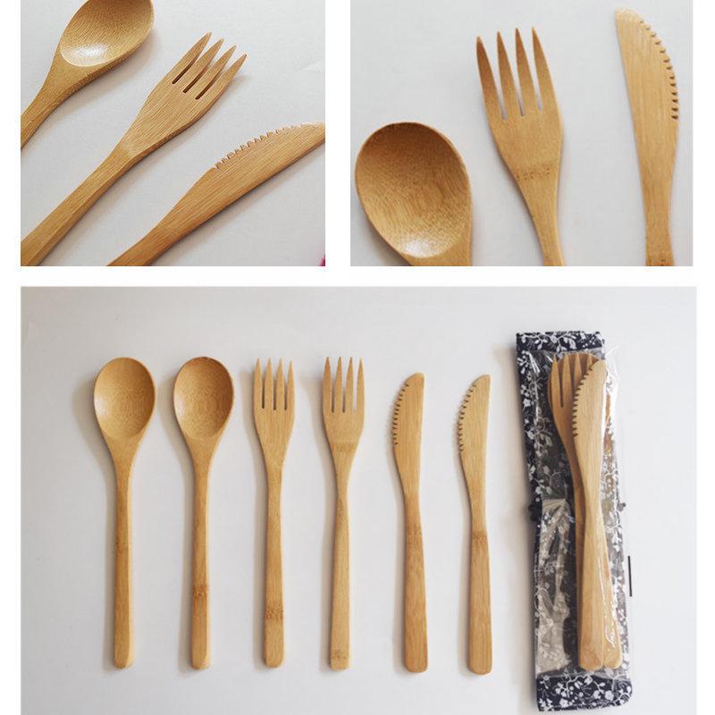 

Dinnerware Sets Wooden Cutlery Spoon Knife Fork Portable