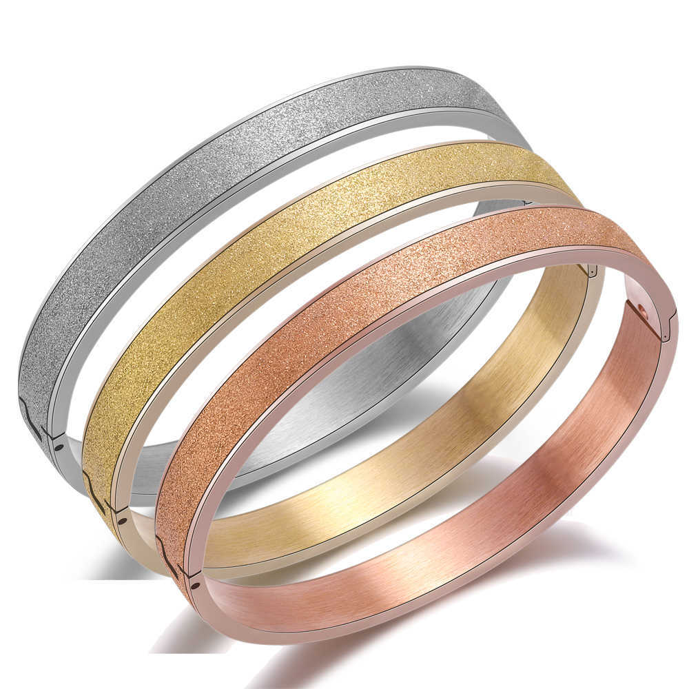 

New Jewelry Rose Gold/golden Plated Frosting Bangle Women Korean Fashion Bracelets Stailness Steel Wristband Lovers Jewelry Q0719