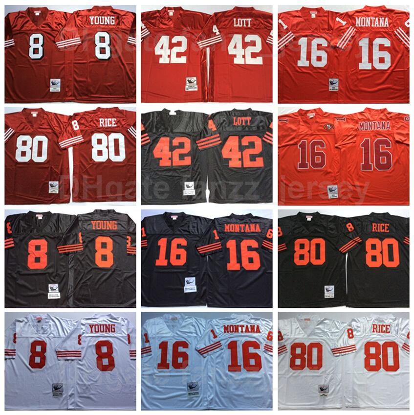 

Retro NCAA Vintage Football 16 Joe Montana Jersey 8 Steve Young 42 Ronnie Lott 80 Jerry Rice All Stitched Red Black White Color