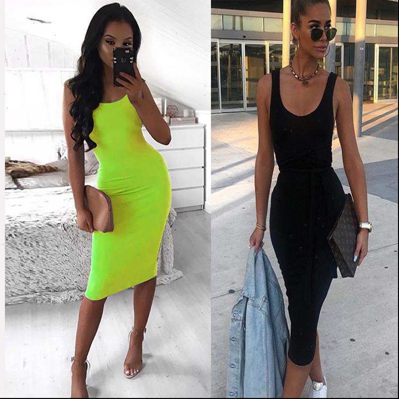 

womens dress summer women black dresses autumn neon green bodycon spaghetti strap midi long party club tank for female, Black;gray