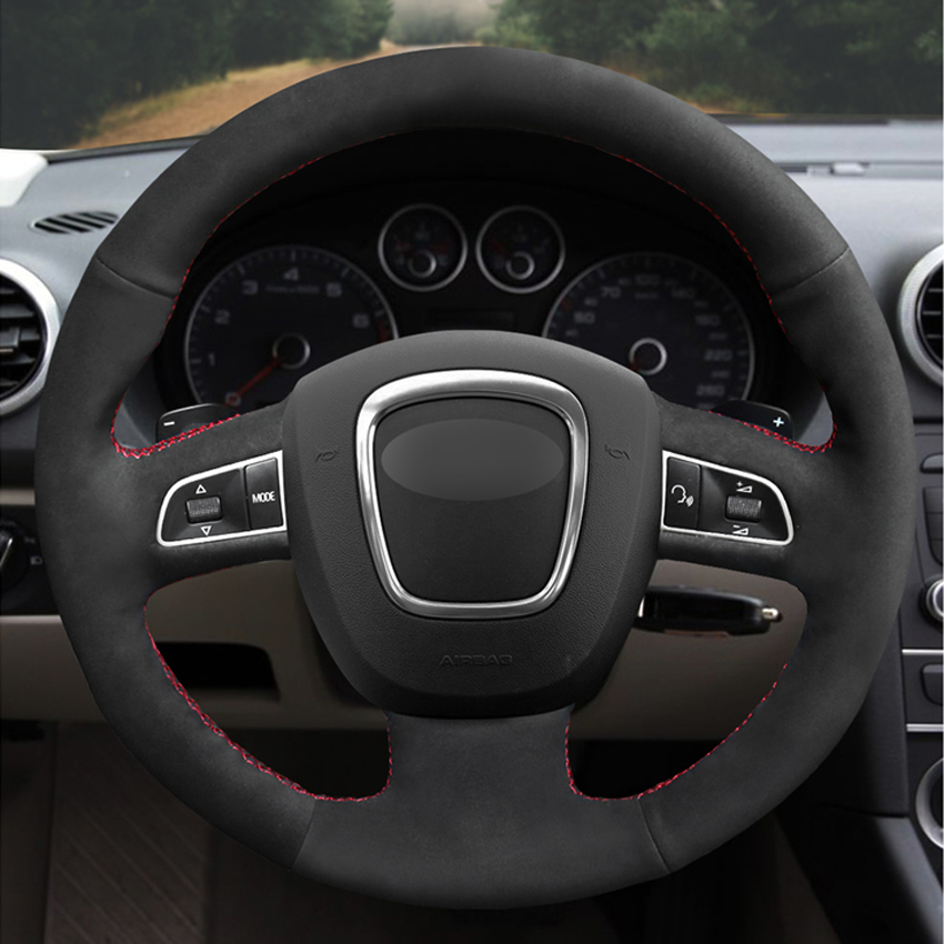 

DIY Hand-stitched Black Suede Car Steering Wheel Cover for Audi A4 S4 2005-2012 A6 S6 A8 2006-2011 S8 2007 Seat Exeo 2009-2012