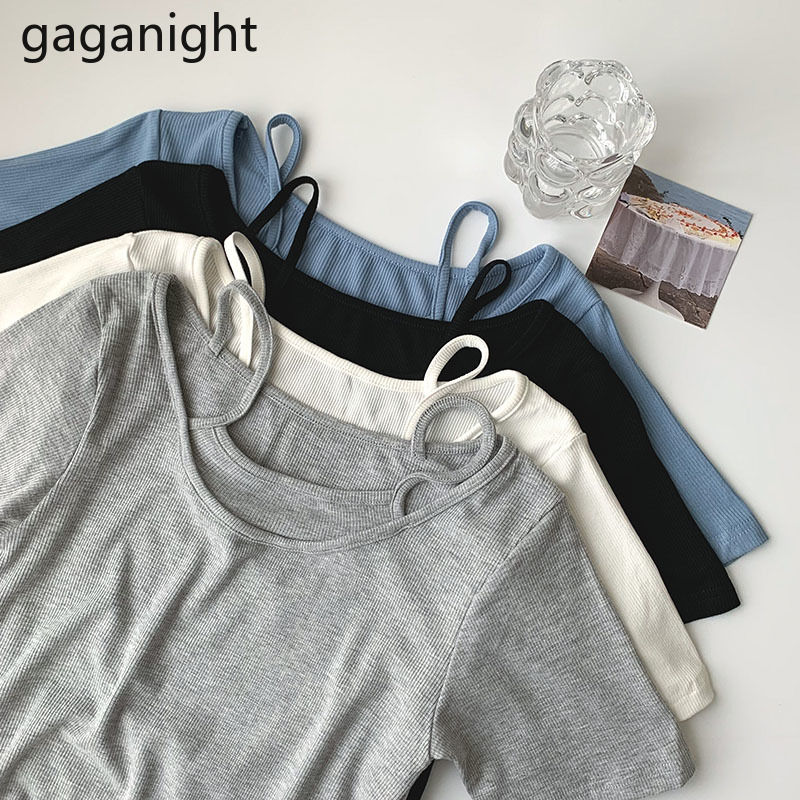 

Gaganight Black White Summer T Shirt Casual Womens O-neck Short Sleeve Tee Shirts Harajuku Cotton Crop Tops Woman Clothings 210519, Blue