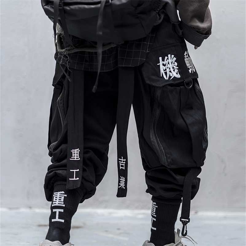 

Japanese Streetwear Techwear Cargo Pants For Men Baggy Wide Leg Black Jogger 211110