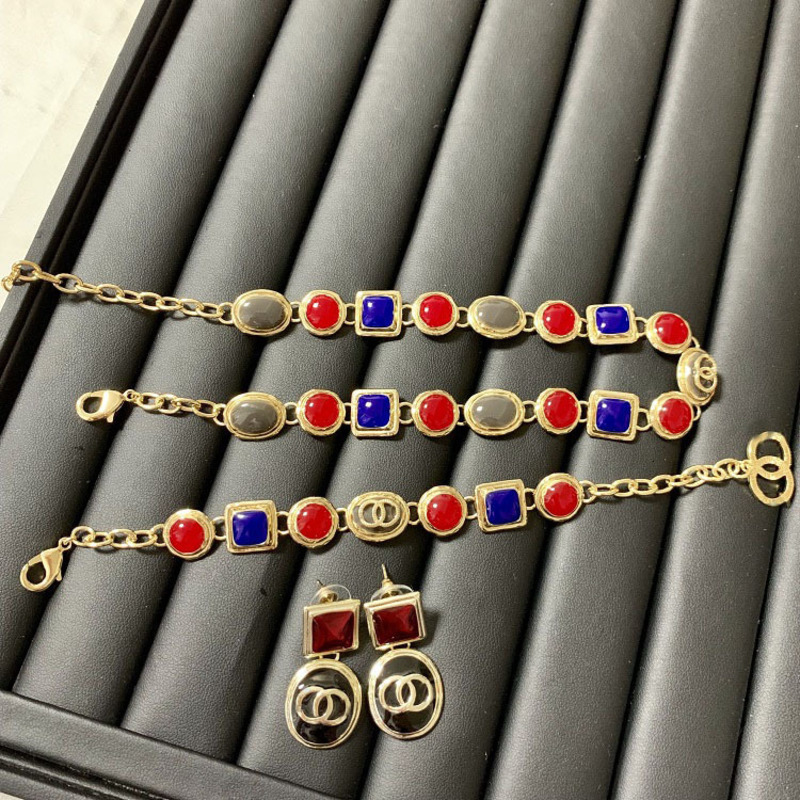 

2021 NEW designer jewelry Xiangjia Earrings star temperament new color stone necklaces Necklace women's net red small fragrance high ve 4ZLS