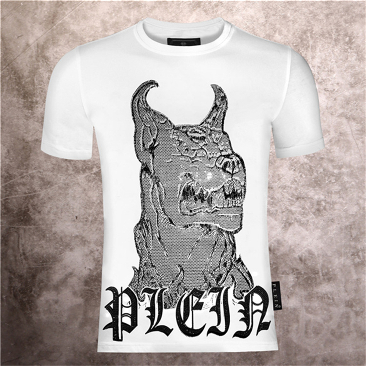 

2021 short-sleeved T-shirt male demon monster diamond European and American trend summer half-sleeved fashion top, White;black