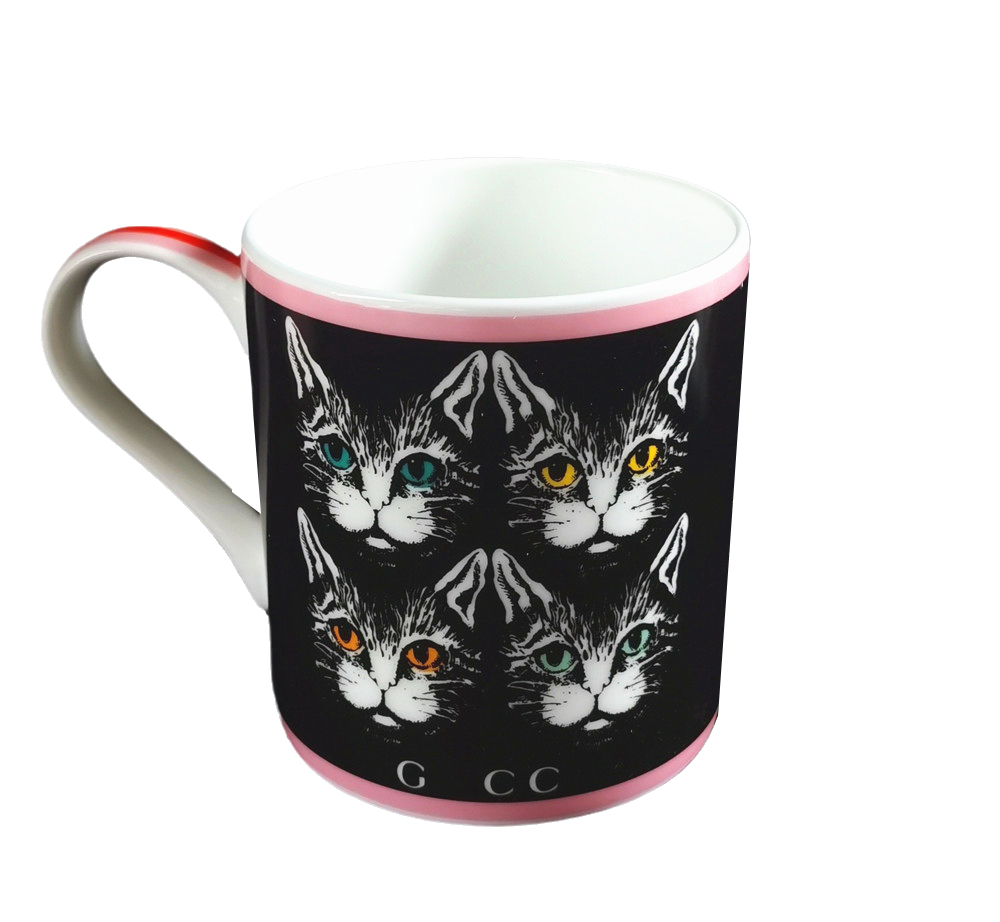 

GUUC1 Pink White Cat Rabbit Three-dimensional floating sculpture bottle Straight Mug Sakura Starbucks cherry blossom series pink Ceramic 355ml, Green