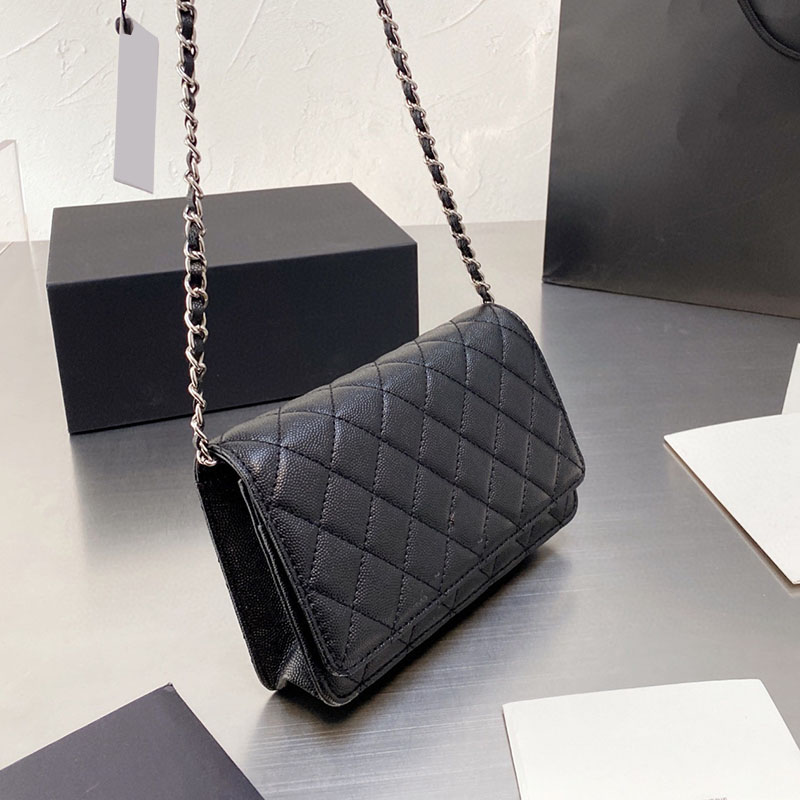 

2022 Classic Mini Flap Bags Grained Calfskin Caviar Gold/Silver Metal Matelasse Chain Crossbody Shoulder Purse Wallet Card Holder Luxury Designer Handbags 19C, Box