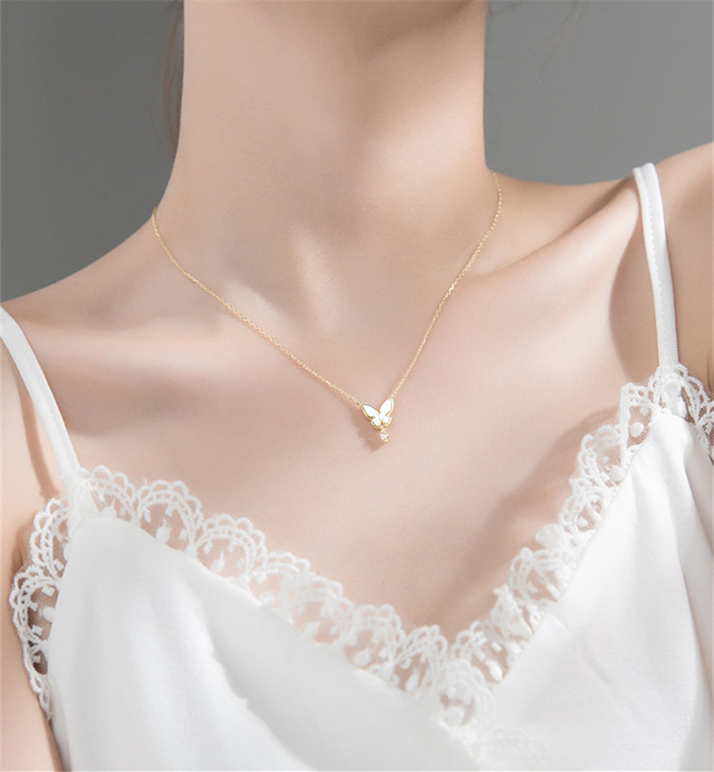 

DAIWUJAN Sweet 925 Sterling Silver Shell Butterfly Crystal Pendant Necklace Trendy Clavicle Chain Neckalces For Women Jewelry
