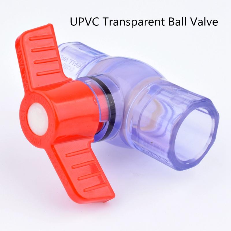

1pc 20mm 25mm 32mm 40mm 50mm 63mm UPVC Transparent Ball Valve Garden Irrigation System Aquarium Fish Tank Accessories Watering Equipments