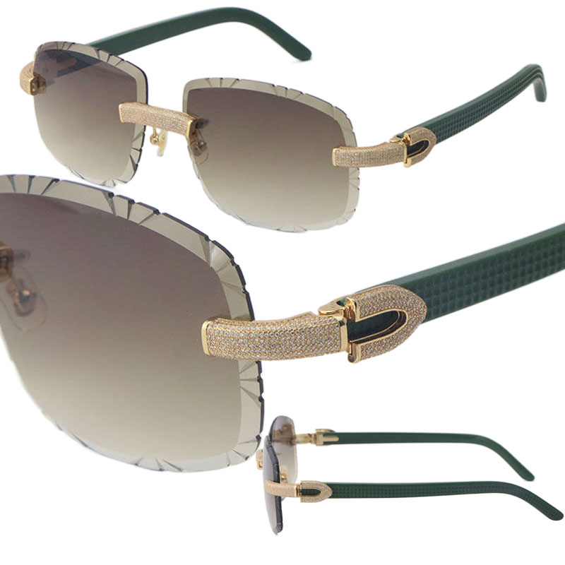 

New Diamond Rimless Green Aztec Arms Sunglasses luxury Metal Designer Womens Sun glasses Male and Female Frame 18K Gold UV400 lens Eyeglasses Size:60