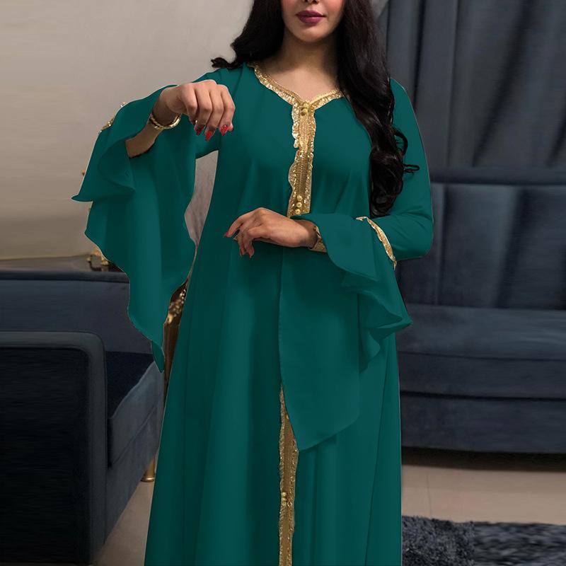 

Ethnic Clothing Ruffle Sleeve Embroidery Maxi Dress Women Muslim Big Swing Caftan Marocain Hijab Robe African Dresses Abaya Dubai Turkey Ves