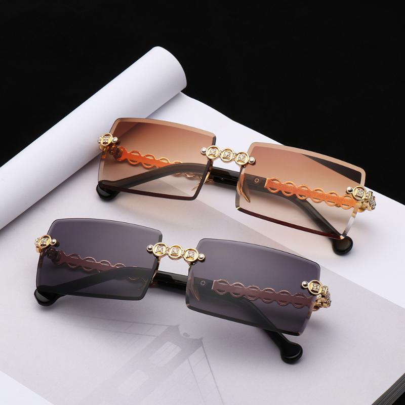 

Sunglasses Fashion Rimless Brand Design Women Vintage Frameless Rectangle Luxury Shades UV400 Eyewear Anti Blue Light