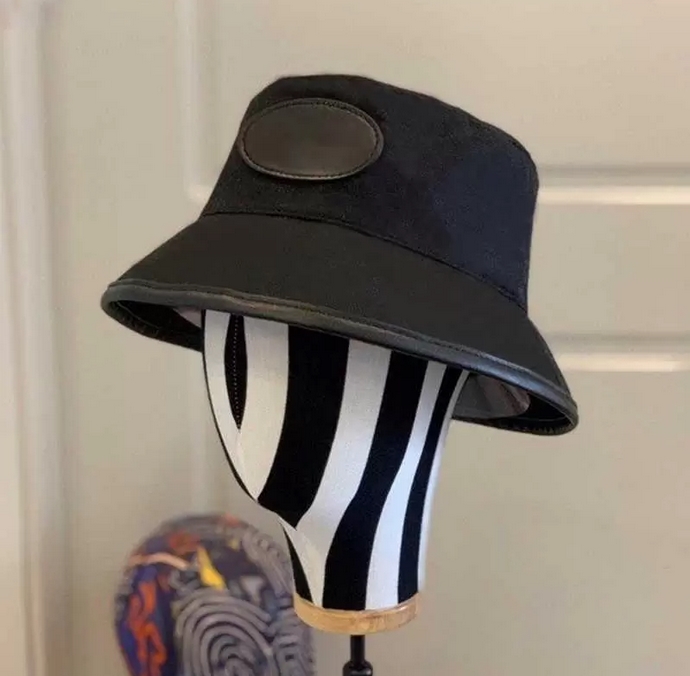 

22ss Wholesale 8style Classic Double G Letter Bucket Hat Men Women Wide Brim Hats PU Leather Fisherman Cap Sunshade Four Seasons High Quality, Design--4--black