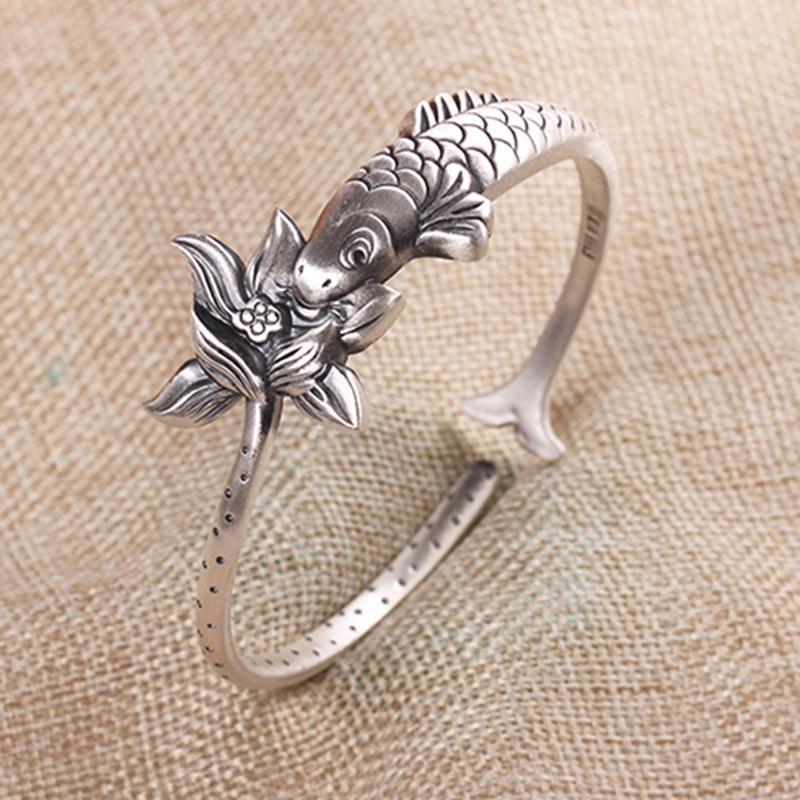 

Wholesale Adjustable Handmade Retro Fish With Lotus Bracelet Water Lily And Carp Bangle Free Ship--12Pcs/Lot