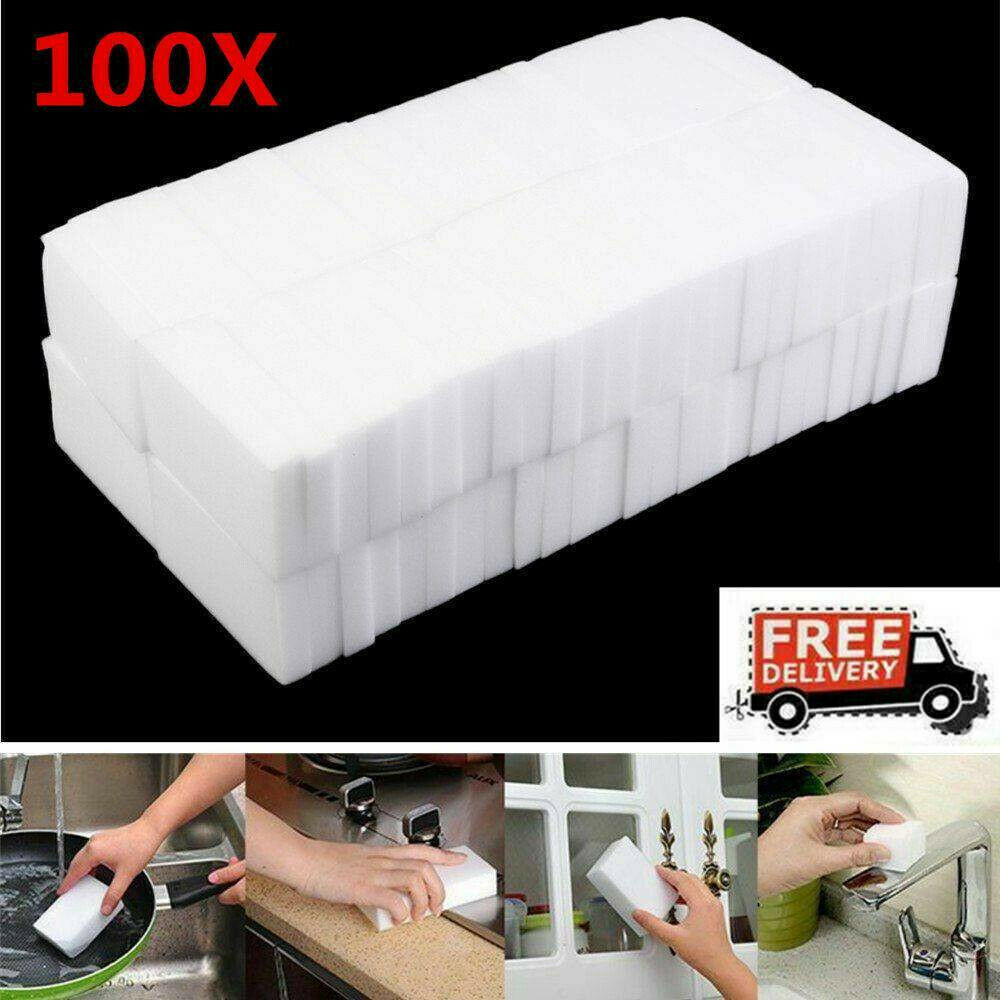 100 BULK PACK Magic Sponge Eraser Melamine Cleaning Foam Dirt Mark Remover Cleaning Block 3/4" Thick-image-690727980